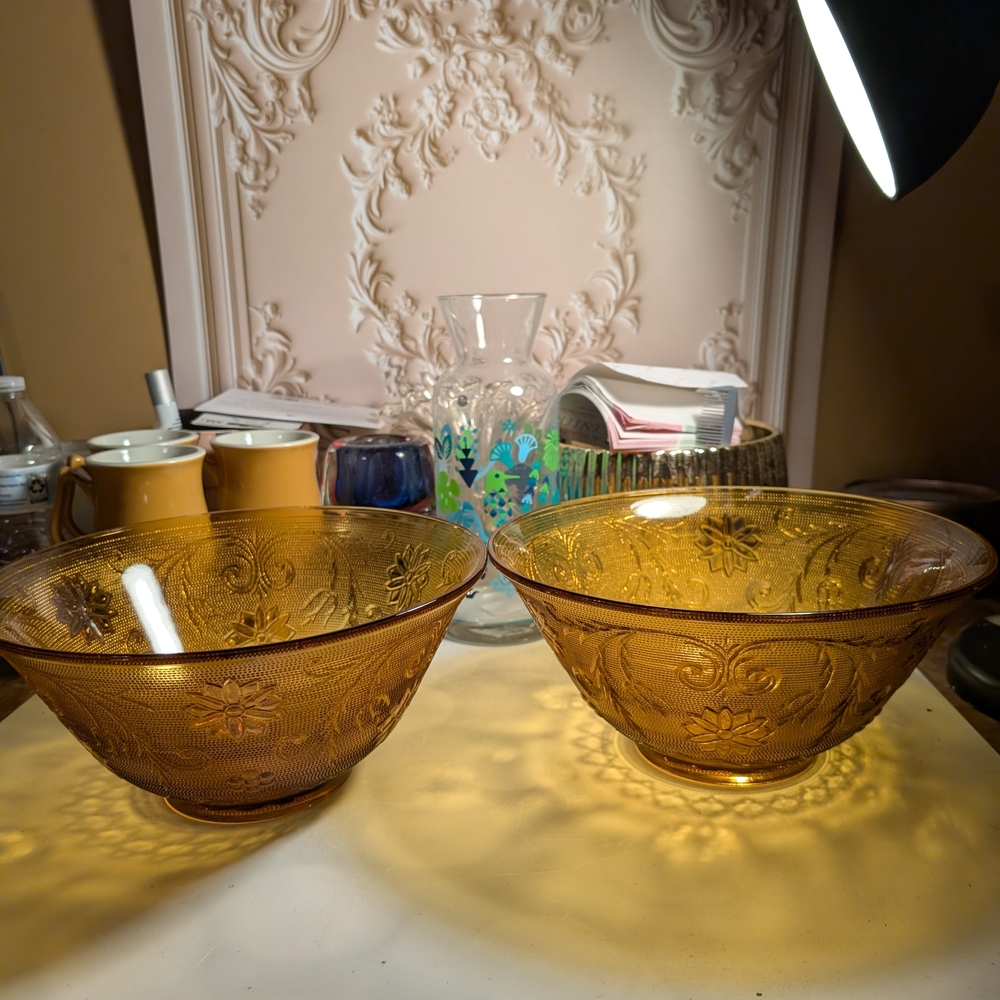 Amber Glass Decorative Serving Bowls - Set of 2
